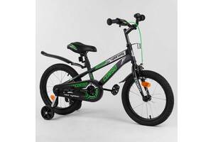 Детский велосипед ручной тормоз доп колеса CORSO 16' Black and Green
