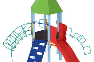 Детский игровой развивающий комплекс Башня с пластиковой горкой KDG 5,17 х 3,96 х 4,11м