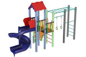 Детский игровой развивающий комплекс Котик с пластиковой горкой Спираль KDG 6,47 х 1,55 х 3,45м