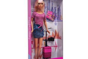 Дитяча лялька з валізою та фотоапаратом DEFA 8377, 29 см (ФІолетовий)