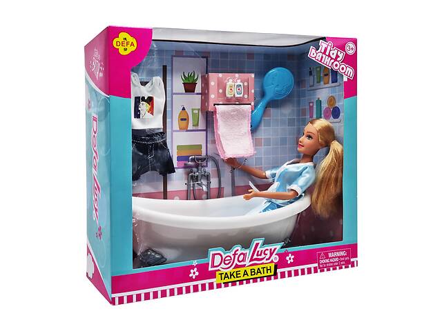 Дитяча лялька з ванною DEFA 8444 рушник, гребінець, одяг (Блакитний)