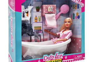 Дитяча лялька з ванною DEFA 8444 рушник, гребінець, одяг (Рожевий)
