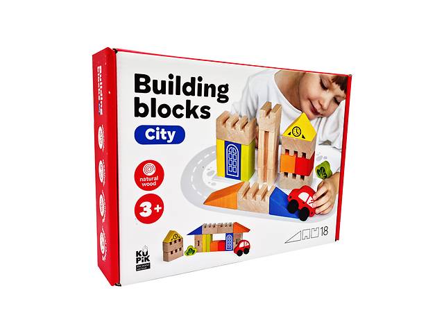 Дитячі дерев'яні Будівельні блоки 'Місто' 900538, 18 деталей