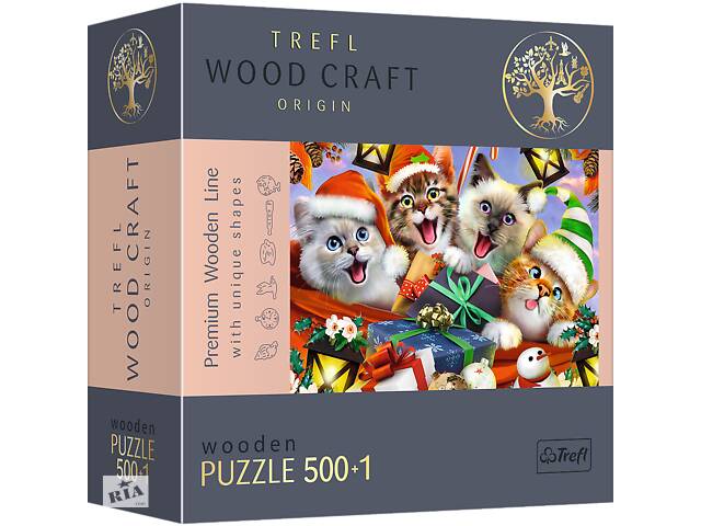 Фигурный деревянный пазл Trefl 'Рождественские котики' 500 элементов 37х25 см 20172