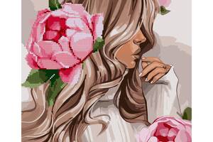 Картина по номерам с алмазной мозаикой Девушка с розовыми пионами 40*50 см Santi (954675)