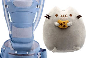 Хипсит Эрго-рюкзак кенгуру переноска Baby Carrier 20 кг 6 в 1 Голубой и игрушка кот c Печеньем Пушин кэт (n-2056)