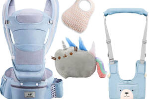 Хипсит эрго-рюкзак кенгуру переноска Baby Carrier 6 в 1 слюнявчик и игрушка Пушин кот радуга (n-1905)