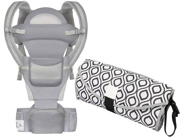 Хипсит Эрго-рюкзак кенгуру переноска+компактный пеленальный матрасик 2Life Baby Carrier 6 в 1 Серый (n-9854)