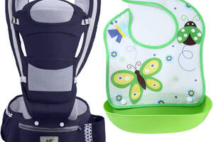 Хипсит эрго-рюкзак кенгуру переноска слюнявчик-трансформер Baby Carrier 20 кг 6 в 1 Темно-синий (vol-9868)