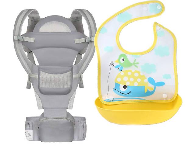 Хипсит эрго-рюкзак кенгуру переноска слюнявчик-трансформер Baby Carrier 20 кг 6 в 1 Серый (vol-9895)