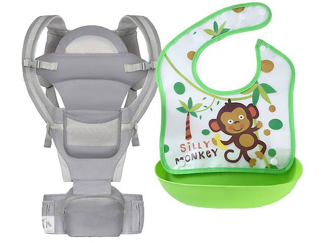 Хипсит эрго-рюкзак кенгуру переноска слюнявчик-трансформер Baby Carrier 20 кг 6 в 1 Серый (vol-9896)