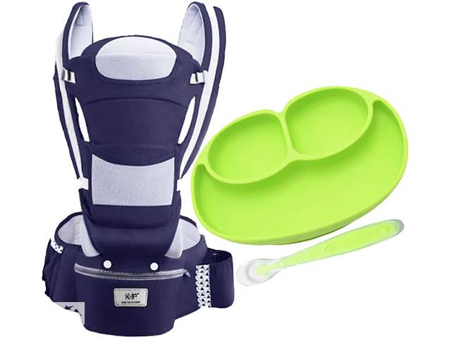 Хипсит Эрго-рюкзак кенгуру переноска силиконовая тарелка и ложка для кормления ребенка Baby Carrier 6 в 1 20 кг Синий...