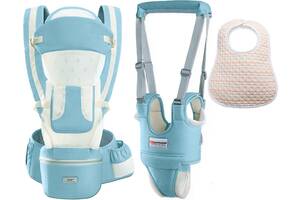 Хипсит эрго-рюкзак кенгуру переноска и детские вожжи-ходунки+слюнявчик Baby Carrier 6 в 1 Мятный (n-9851)