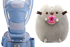 Хипсит Эрго-рюкзак кенгуру переноска и игрушка кот c пончиком Пушин кэт Baby Carrier 6 в 1 20 кг Синий (n-2063)