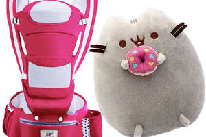 Хипсит эрго-рюкзак переноска и Пушин кэт с пончиком в лапках 21х25 см Baby Carrier 20 кг 6 в 1 Красный (vol-9732)
