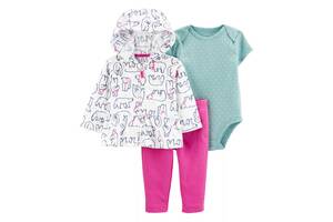 Комплект для девочки 3 в 1: боди c коротким рукавом, штаны и кофта флисовая белый с розовым Polar bear Carter's