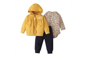Комплект для девочки 3 в 1: боди с цветочным принтом, штаны и кофта с капюшоном на молнии в горох Flower Berni Kids