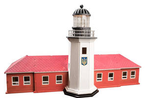 Конструктор дерев'яний 3D маяк з острова Зміїний з прибудовою (Україна) TMP-003, 146 деталей