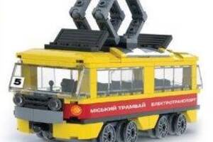 Конструктор пластиковий Трамвай Міський транспорт Електричка поїзд 182 деталей iBlock 22*16*6 см