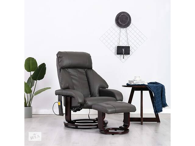 Кресло массажное с пуфиком для ног эко-кожа 248680 серый