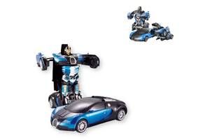 Машинка трансформер Bugatti Robot Car Size 18 спорткар/боевой робот подсветка синяя (WM-3371_290)