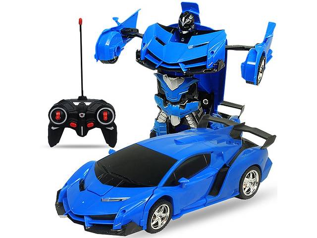 Машинка трансформер на радиоуправлении Lamborghini Transformer Robot Car Автобот модель 1:18 Синяя