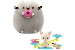 Мягкая игрушка 2Life Pusheen cat с пончиком 23х25 см Серый и Детская обучающая игра математические весы кот Разноцвет...