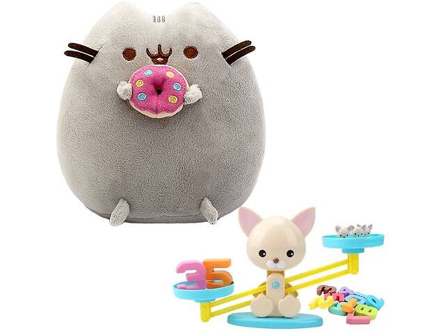 Мягкая игрушка 2Life Pusheen cat с пончиком 23х25 см Серый и Детская обучающая игра математические весы кот Разноцвет...