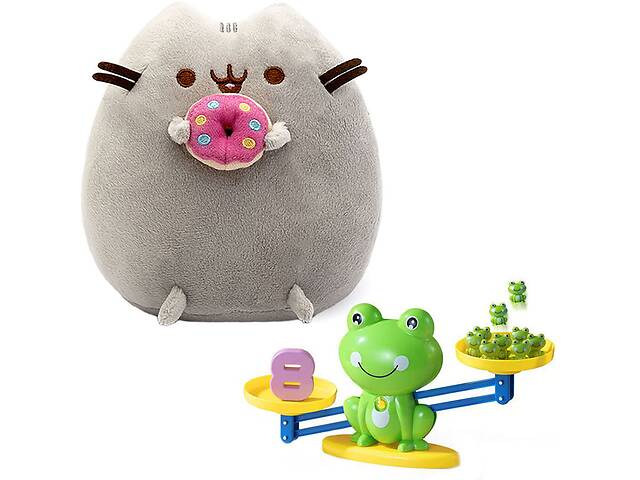 Мягкая игрушка 2Life Пушин кэт с Пончиком 23х25 см Серый и Обучающая игра математические весы лягушка Зеленый (v-11558)