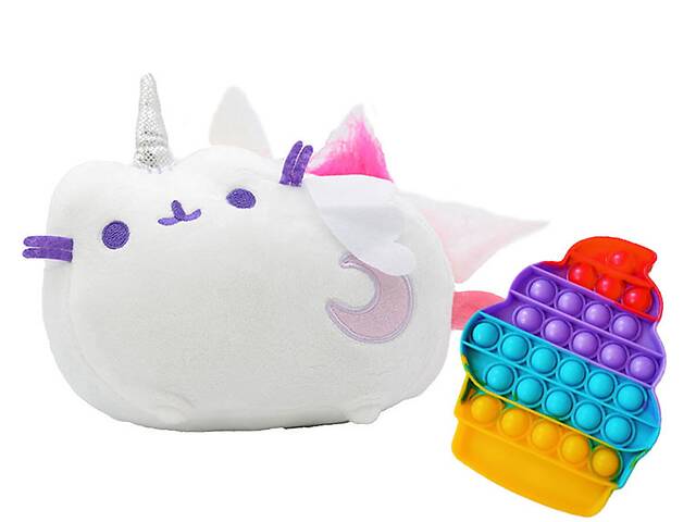 Мягкая игрушка кот лунный единорог Пушин кэт и игрушка антистресс Pop It мороженое S&T 18х15х12 см Серый (vol-1796)