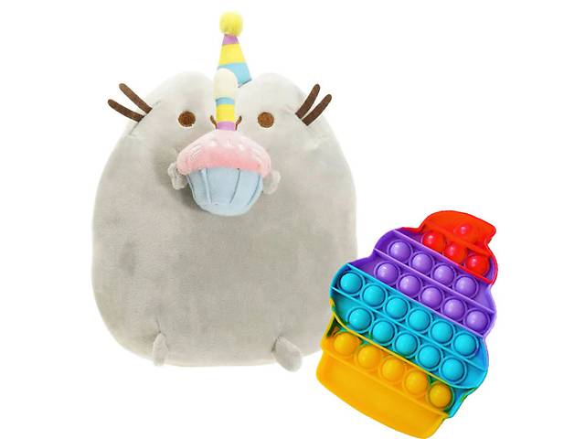 Мягкая игрушка кот с кексом Пушин кэт и игрушка антистресс Pop It мороженое S&T 18 х 15 см Серый (n-1792)