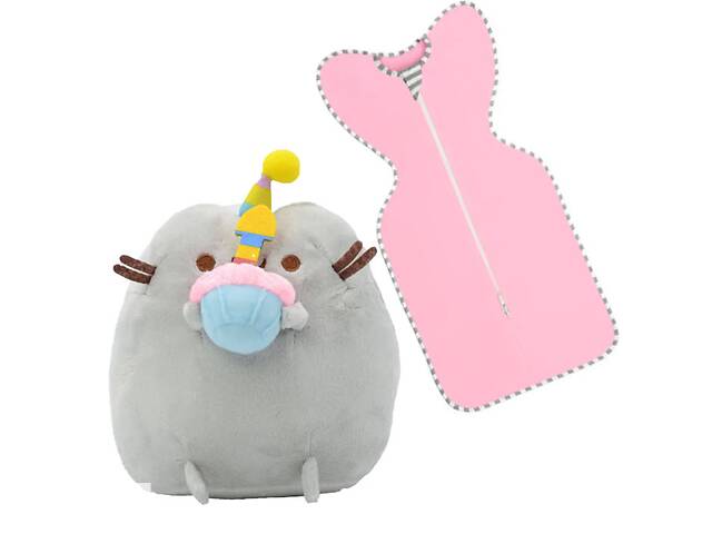 М'яка іграшка кіт з кексом S&T Пушин кет 18 х 15 см Сірий та Кокон для сну дитини 63 х 34 см Рожевий (vol-2021)