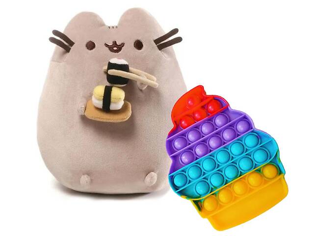 Мягкая игрушка кот с суши Пушин кэт и игрушка антистресс Pop It мороженое S&T 18 х 15 см Серый (vol-1794)