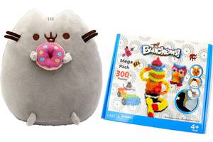 Мягкая игрушка котик с пончиком в лапках Pusheen cat и конструктор Bunchems 300 деталей (vol-894)