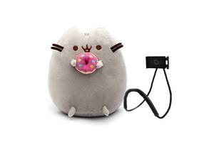 Мягкая игрушка Pusheen cat с пончиком Серый и держатель для мобильного (n-1047)