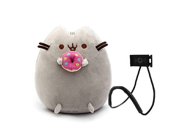 Мягкая игрушка Pusheen cat с пончиком Серый и держатель для мобильного (n-1047)
