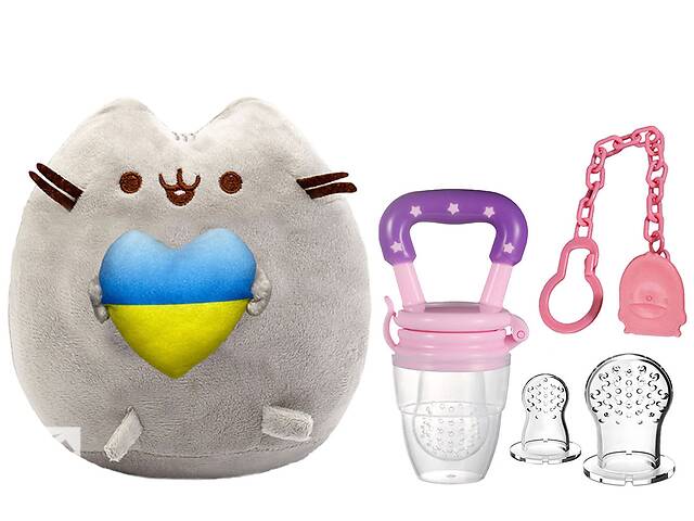 Мягкая игрушка Pusheen cat с сердцем Ниблер силиконовый с насадками и цепочкой держателем Розовий (n-10588)