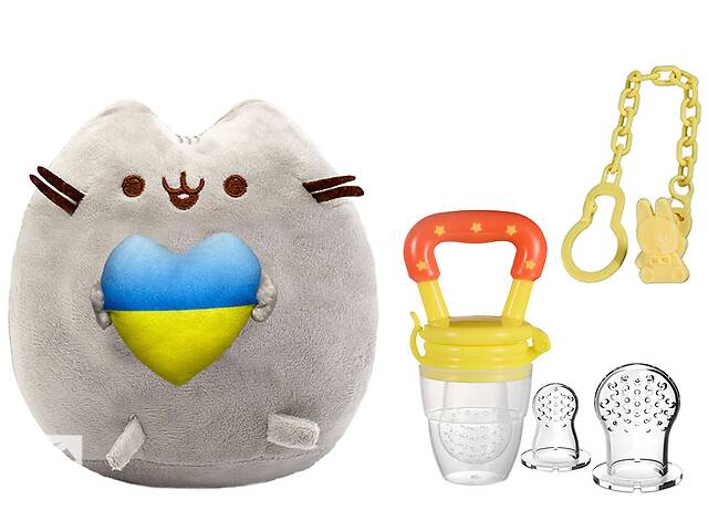 Мягкая игрушка Pusheen cat с сердцем Ниблер силиконовый и насадками и цепочкой держателем S&T (n-10586)