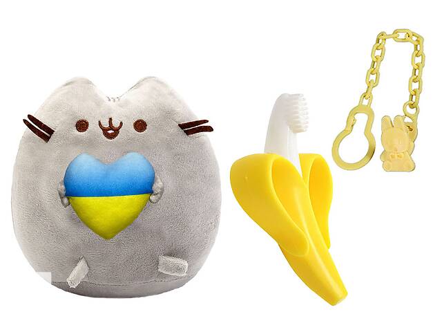 Мягкая игрушка Pusheen cat с сердцем Прорезыватель для зубов Банан с цепочкой держателем Желтый S&T (vol-10585)