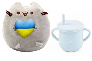 Мягкая игрушка Pusheen cat S&T с сердцем и Поильник-непроливайка Y5 силиконовый (n-10559)