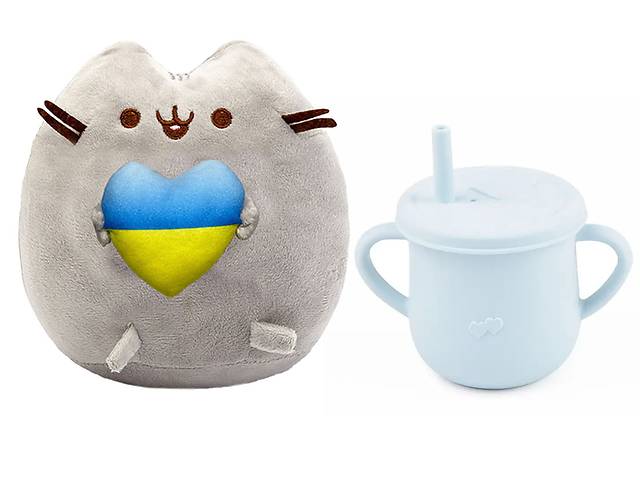 Мягкая игрушка Pusheen cat S&T с сердцем и Поильник-непроливайка Y5 силиконовый (n-10559)