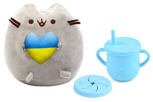 Мягкая игрушка Pusheen cat S&T с сердцем и Поильник-непроливайка Y9 силиконовый (n-10560)