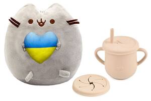 Мягкая игрушка Pusheen cat S&T с сердцем и Поильник-непроливайка Y24 силиконовый (n-10561)