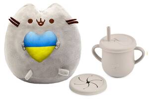 Мягкая игрушка Pusheen cat S&T с сердцем и Поильник-непроливайка Y20 силиконовый (n-10562)