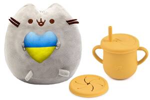 Мягкая игрушка Pusheen cat S&T с сердцем и Поильник-непроливайка Y28 силиконовый (n-10563)