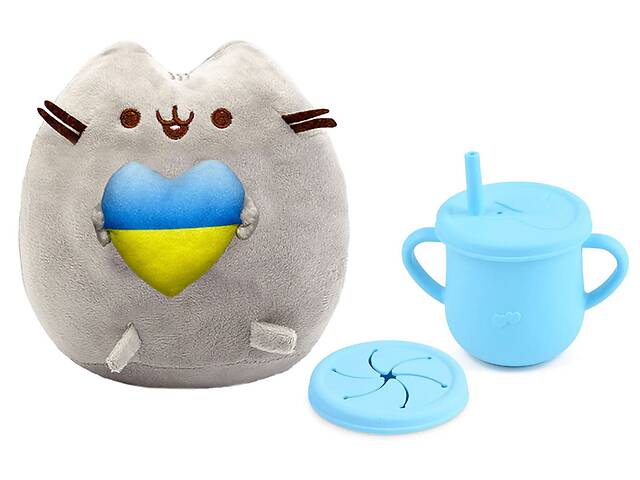 Мягкая игрушка Pusheen cat S&T с сердцем и Поильник-непроливайка Y9 силиконовый Голубой (vol-10560)