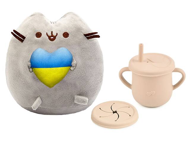 Мягкая игрушка Pusheen cat S&T с сердцем и Поильник-непроливайка Y24 силиконовый Бежевый (vol-10561)