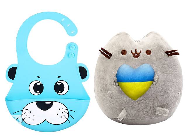 Мягкая игрушка Pusheen cat S&T с сердцем и Силиконовый слюнявчик 3Д Собака Голубая (n-10575)