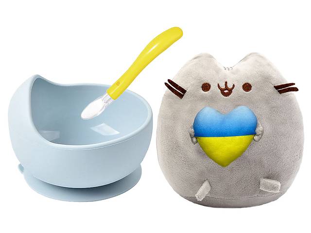 Мягкая игрушка Пушин кэт Pusheen cat S&T с сердцем глубокая тарелка Y5 и силиконовая ложка Желтая (vol-10552)