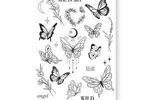 Набір тимчасових татуювань 'Метелики та квіти' LB-188